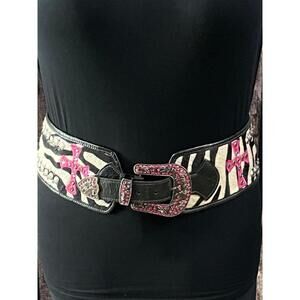 NEW KURTMEN cross belt with swarovski crystals in pink zebra